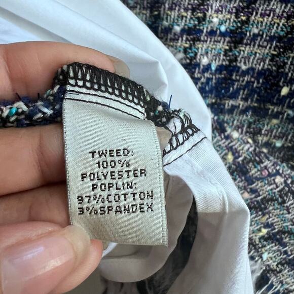 Neiman Marcus Women's Knitted Tweed Short Sleeve Blue Multicolor Blouse Size M - Picture 6 of 7